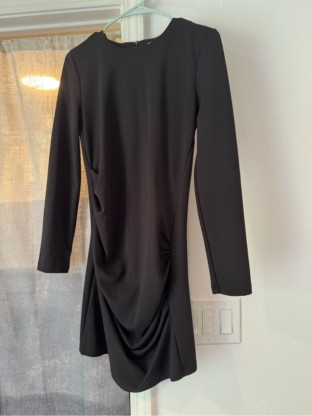 Zara Black Long-Sleeve Draped Mini Dress